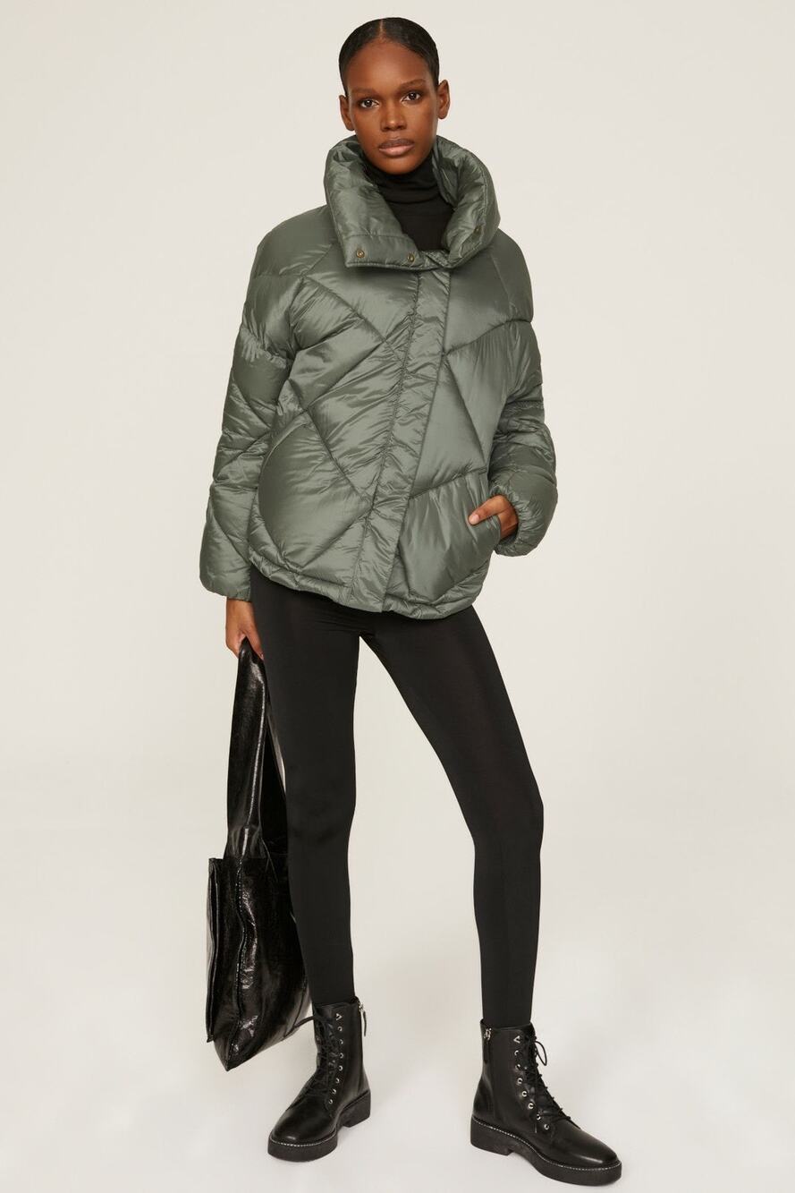 OOF Green Quilted Oversized Nylon High Neck Puffer Jacket Size XS